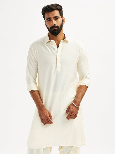Men's Cream Viscose Pathani